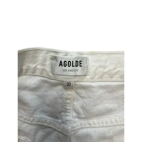 NEW AGOLDE Shorts Women 33 White Denim Parker Long Relaxed Organic Cotton - Picture 9 of 11